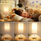 Dicoool Touch Bedside Table Lamp with USB - 3 Way Dimmable Wood Lamp for Bedroom