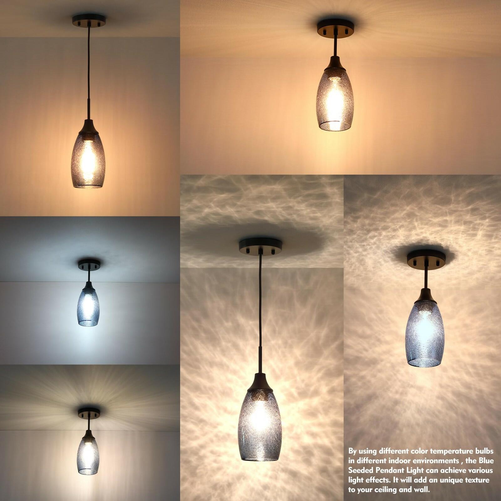 1 PACK Viinew Mini Glass Pendant Light Handblown Clear Dark Blue Seeded Glass
