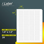 100 Sheets 24UP 1.5" x 1.5" Square Labels for Laser & Inkjet Printers ,2400