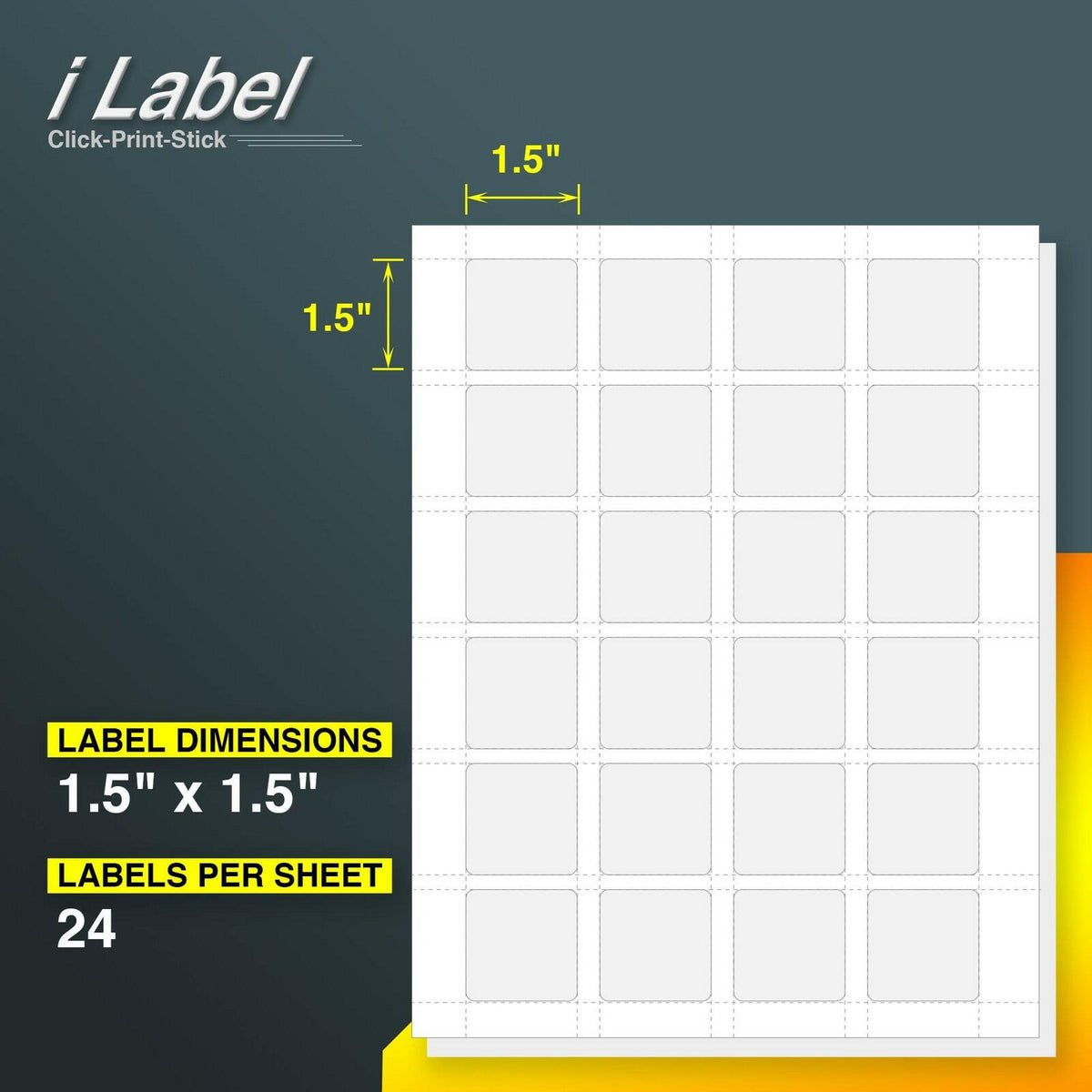 100 Sheets 24UP 1.5" x 1.5" Square Labels for Laser & Inkjet Printers ,2400