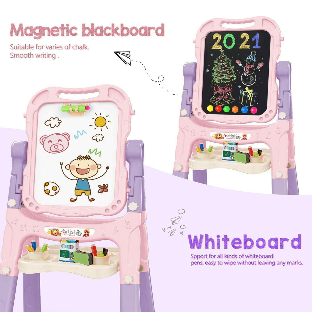 Mojitodon Art Easel for Kids, Adjustable Standing Rotatable Double Sided Easel