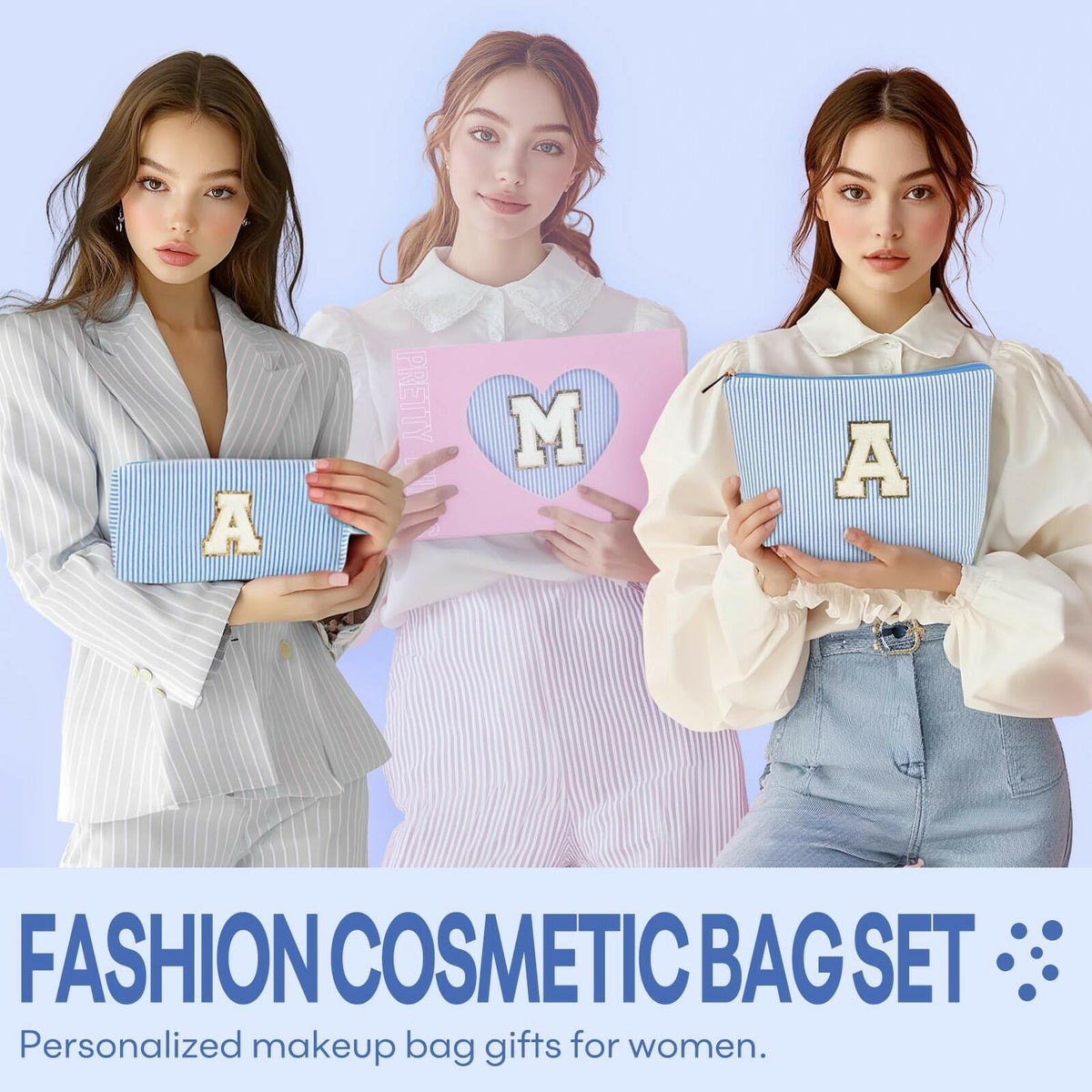 2 PCS Initial Makeup Bags for Women: Cosmetic Bag for Travel Toiletry - Birthday