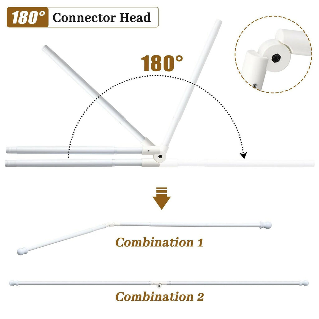 Lcokeiy White Steel Corner Curtain Rod, 30-136 Inch, Adjustable, Wall Mounted,