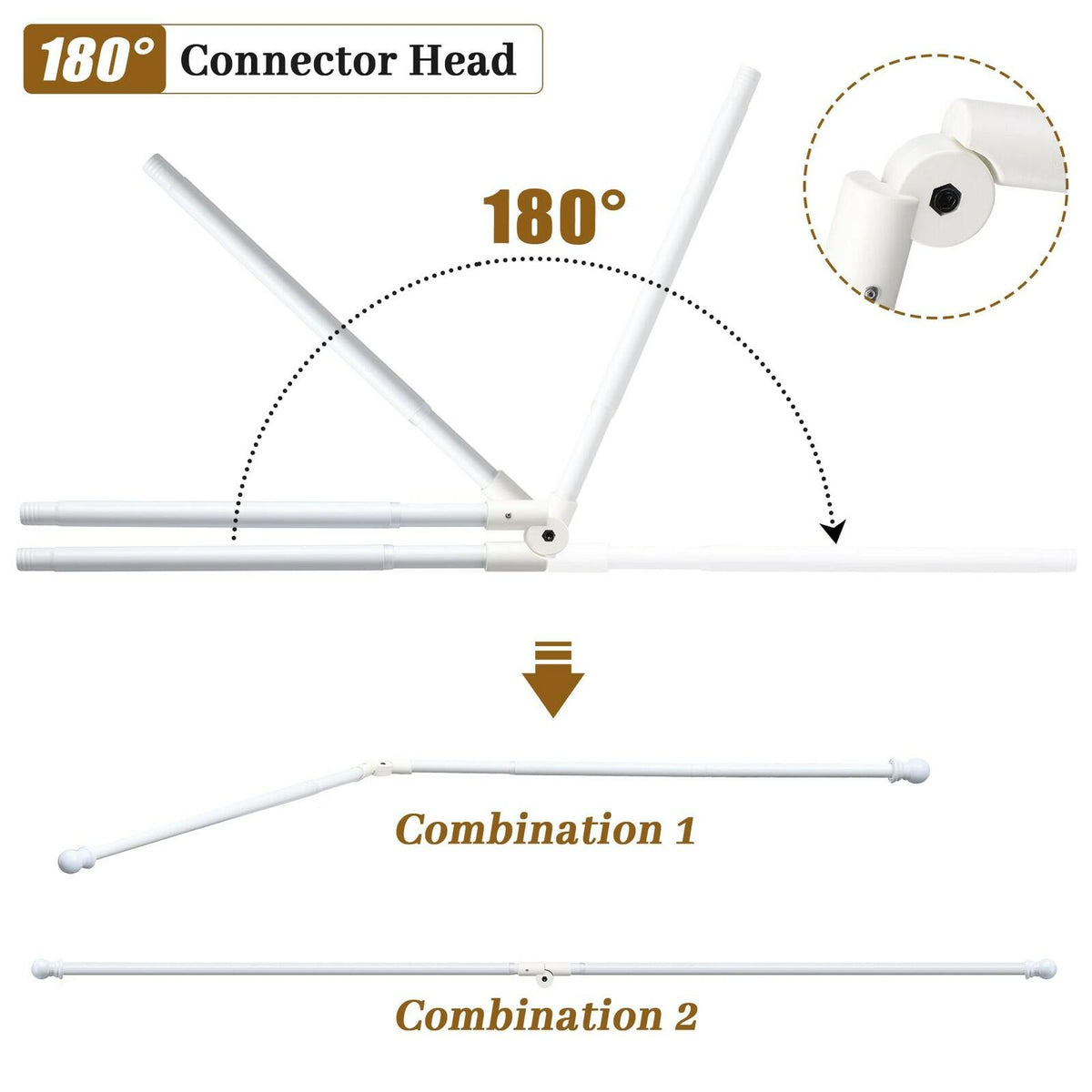 Lcokeiy White Steel Corner Curtain Rod, 30-136 Inch, Adjustable, Wall Mounted,