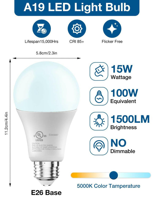 DAYBETTER LED Light Bulbs, A19 5000K Daylight Light Bulbs 100 Watt Equivalent,