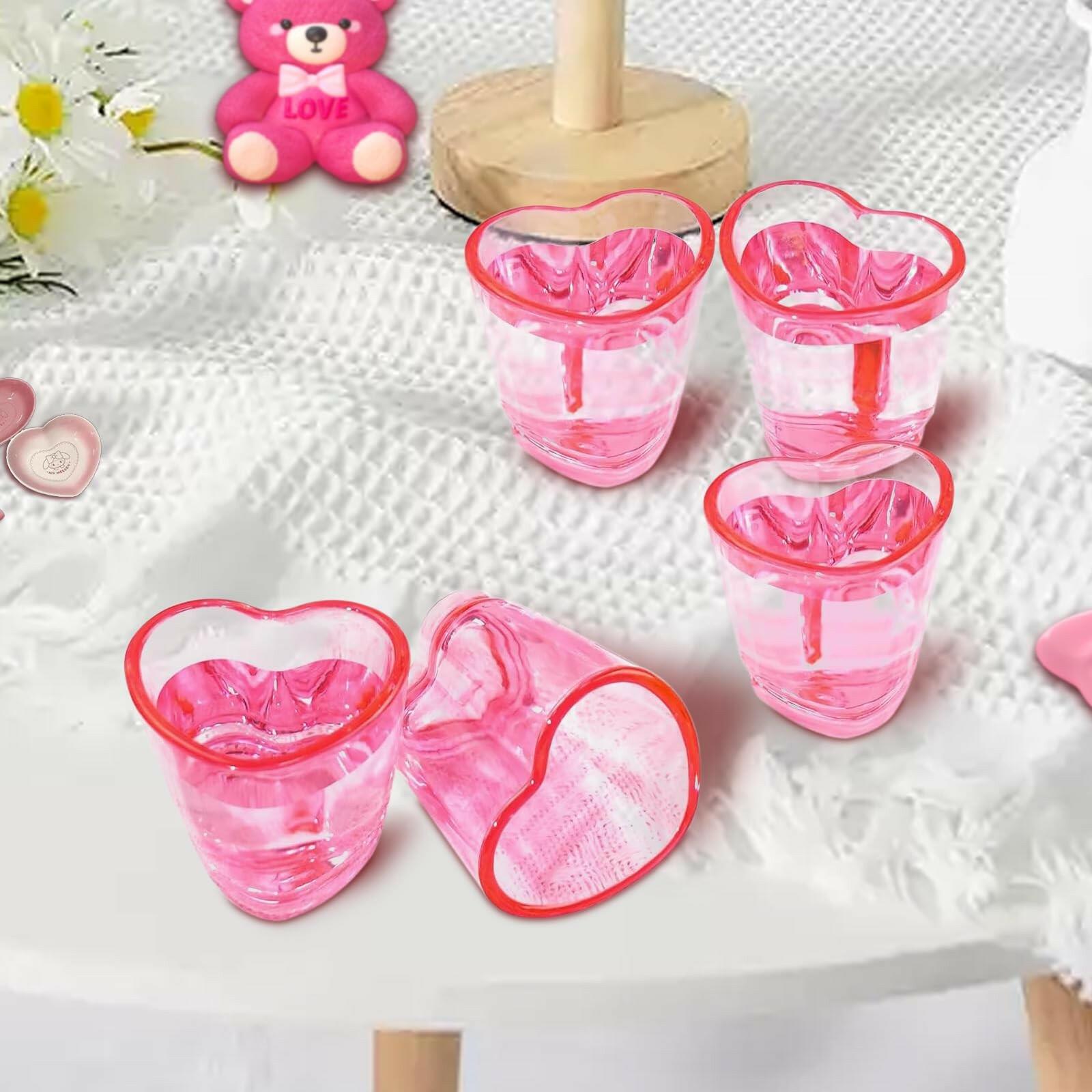 SAIAOKJ 24 Pcs Pink Heart Shot Glasses Bulk 1.5oz Funny Tequila Glasses Reusable