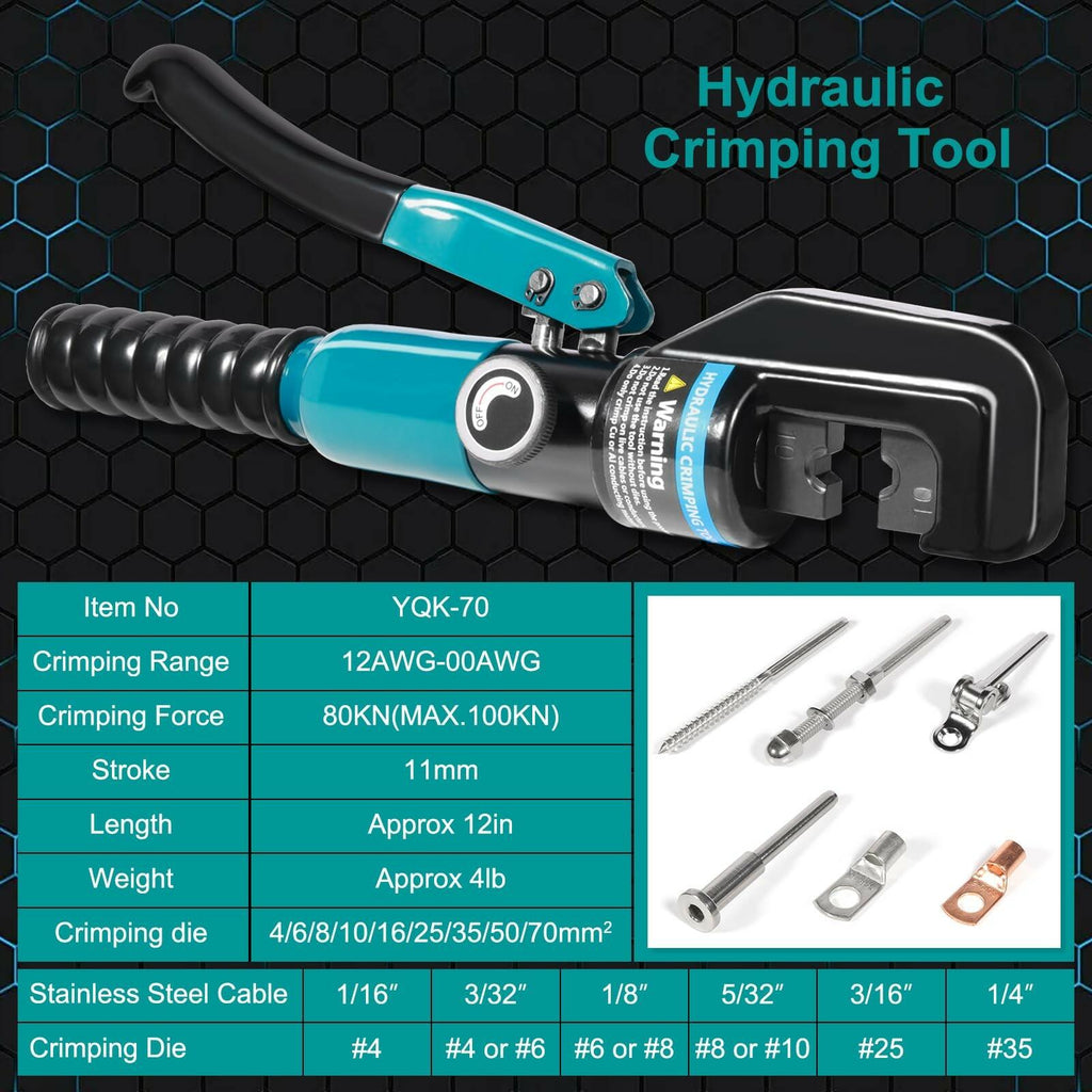 Brileine 10 Tons Hydraulic Crimping Tool with 9 Dies - Battery Cable Crimper