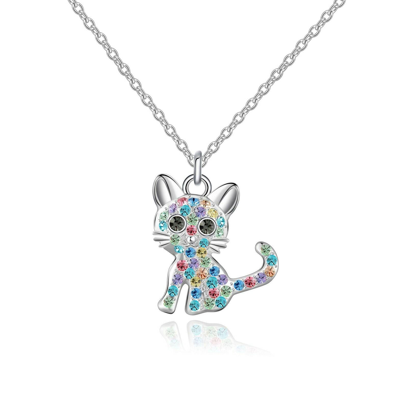 luomart Girls Cat Birthstone Necklaces Jewelry,Silver Plated Kitty Dog Pendant