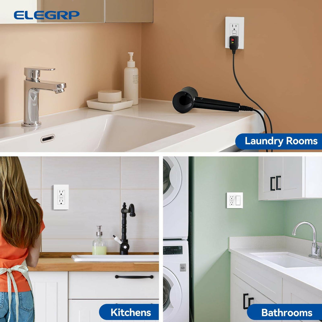 2 PACK ELEGRP GFCI Outlet 15 Amp, Self-Test GFI Electrical Outlet with Thinner
