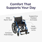 Drive Medical Blue Streak 18 Inch Seat Lightweight Wheelchair Flip-Back