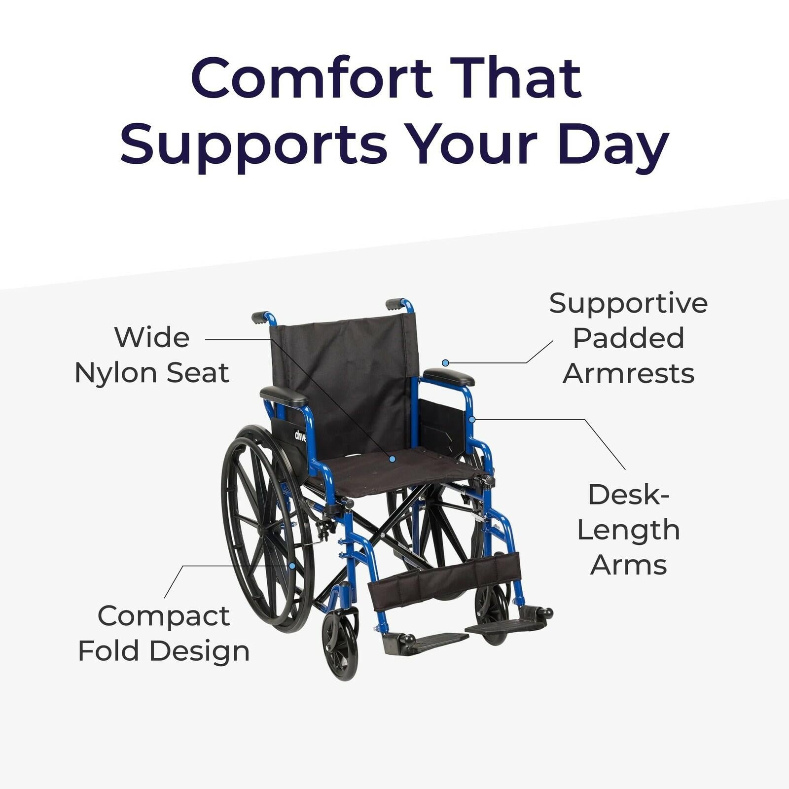Drive Medical Blue Streak 18 Inch Seat Lightweight Wheelchair Flip-Back