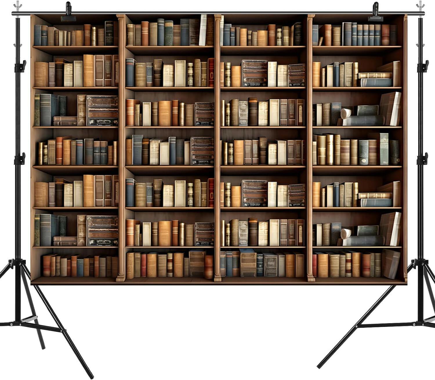 ASDCXZ 10x8ft Bookshelf Backdrop Vintage Bookcase Theme Photography Background