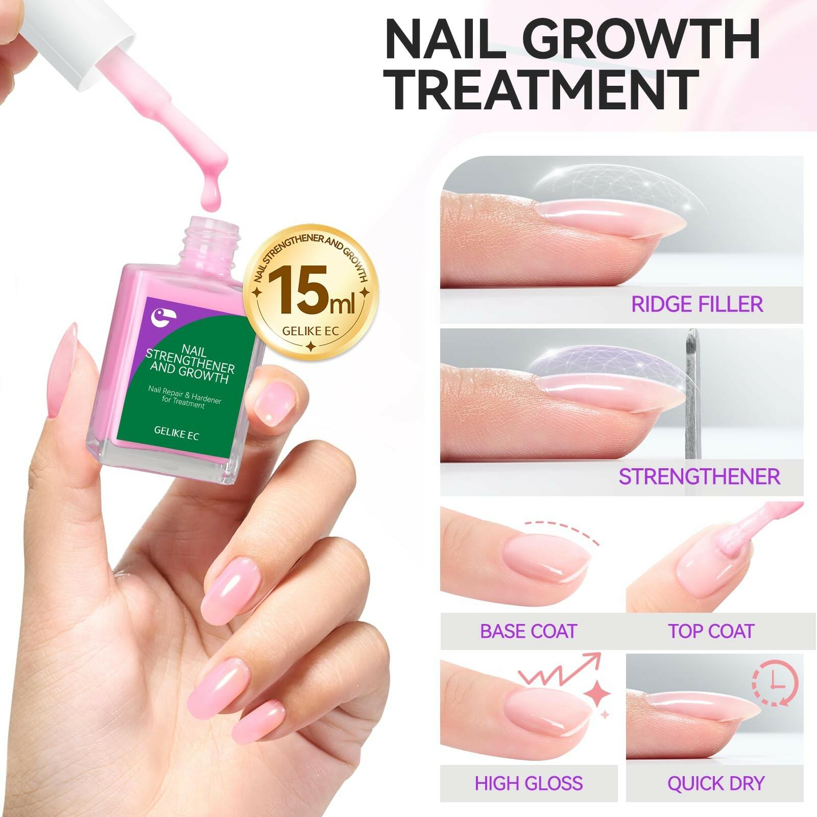 Nail Polish Strengthener and Growth Treatment: Pink Gelike EC 6 in 1 Natural