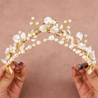 Gortin Flower Crown Bride Wedding Headband Gold Leaf Bridal Princess Headpiece