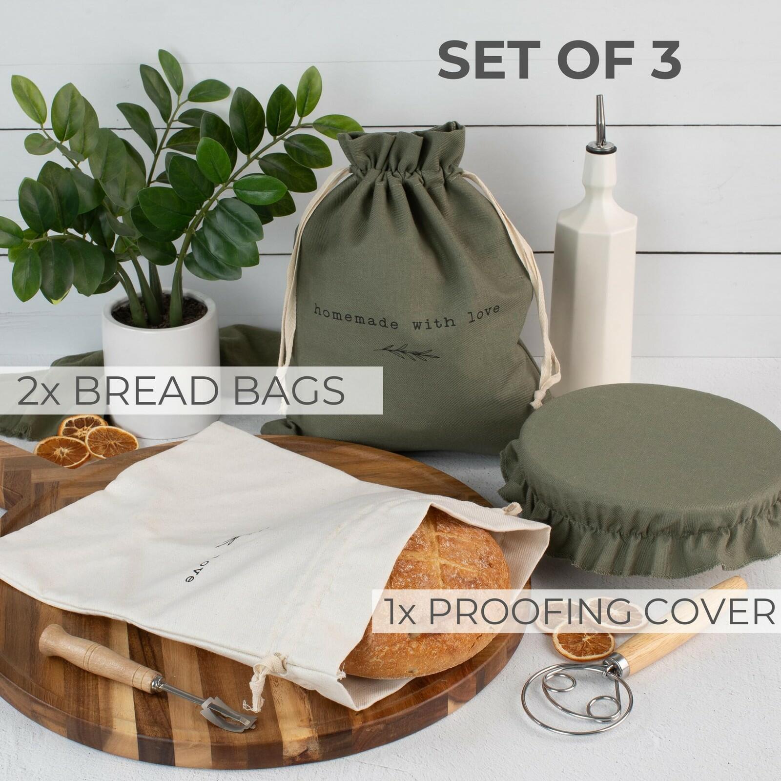 KIBAGA Beautiful Linen Bread Bag Set and Proofing Cover For Homemade Sourdough