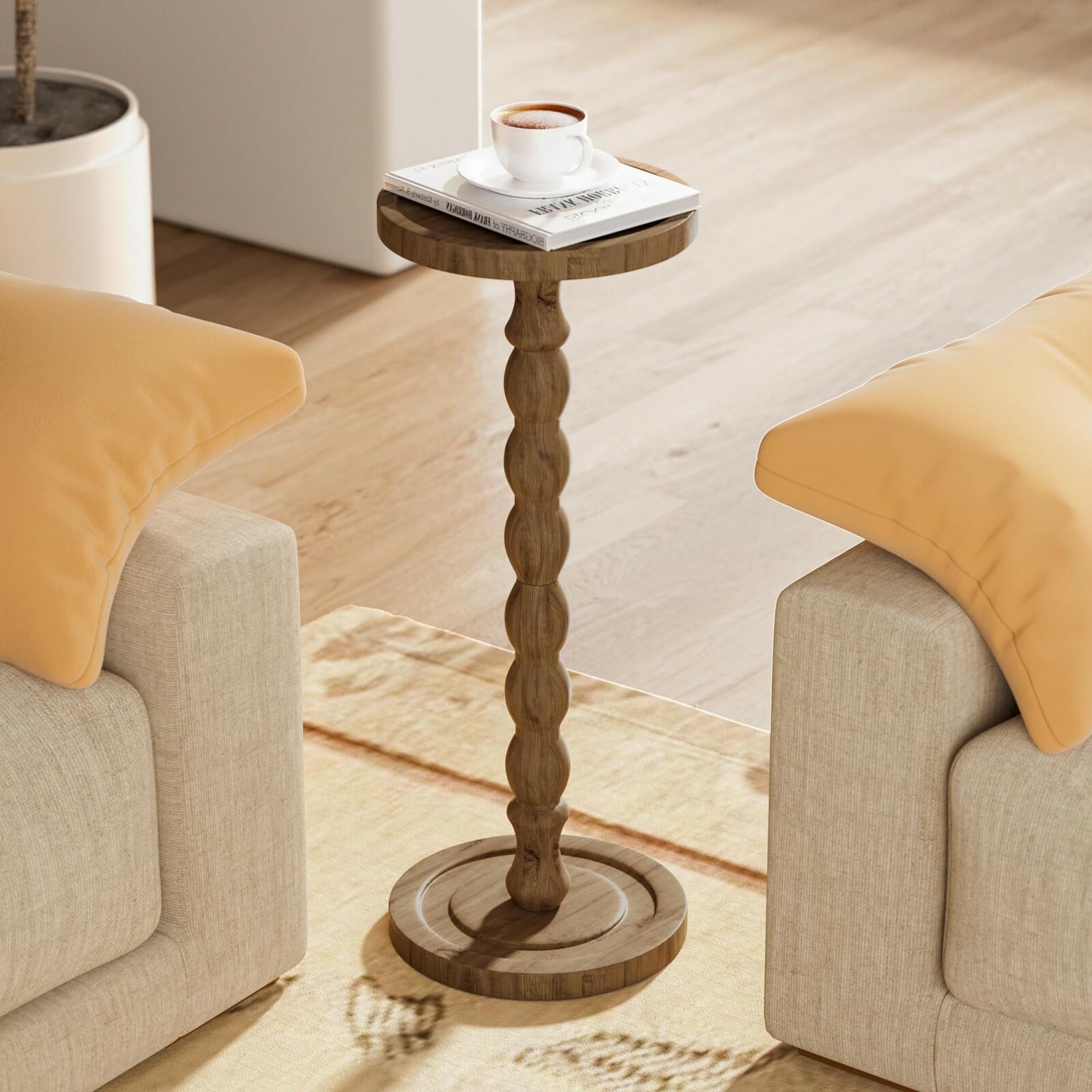 iFaveorr Small Side Table, Rubberwood‌ Drink Table for Small Spaces, Solid Wood