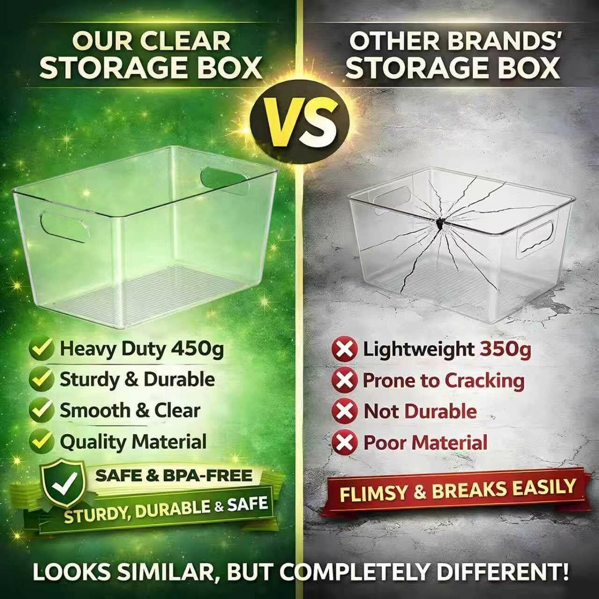 Joymeezo Set of 8 Clear Plastic Storage Bins, 6 Large +2 Small Pantry Organizers