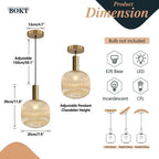 BOKT Modern Large Amber Glass Globe Pendant Light Fixture Brushed Brass Gold