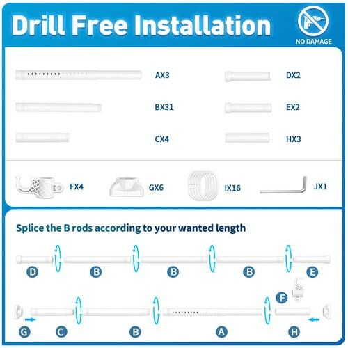 SUNALLY Tension Curtain Rod Room Divider 4-10FT No Drill Floor Ceiling White
