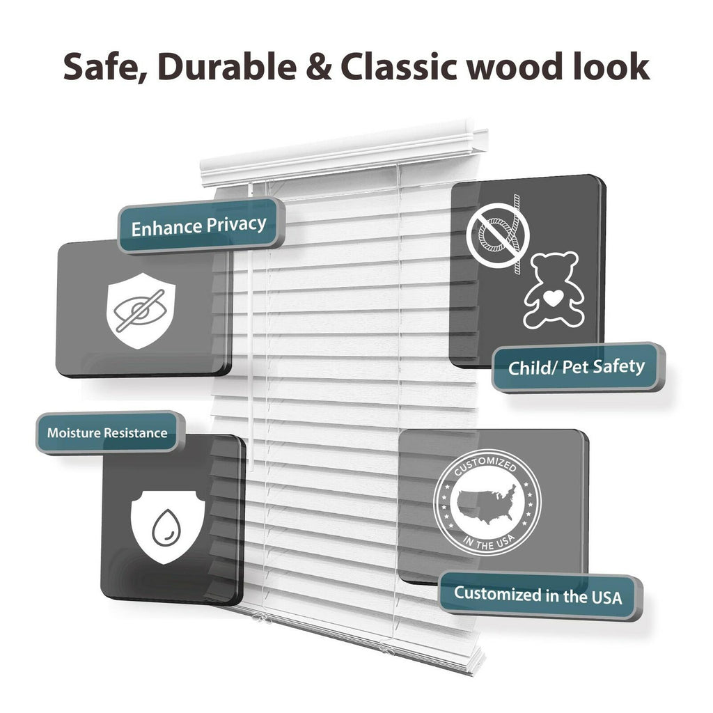 DEZ FURNISHINGS 29.25" W x 48" H Cordless 2" Faux Wood Blind Dark Oak