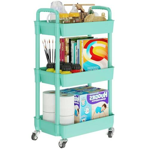 Laiensia 3 Tier Rolling Cart Green Storage Organizer Wheels