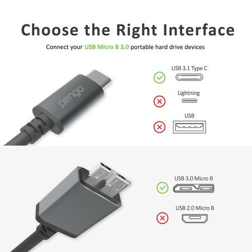 pengo USB-C to USB Micro-B 3.0 Cable (1.6 Ft) Compatible for TypeC Laptops Like