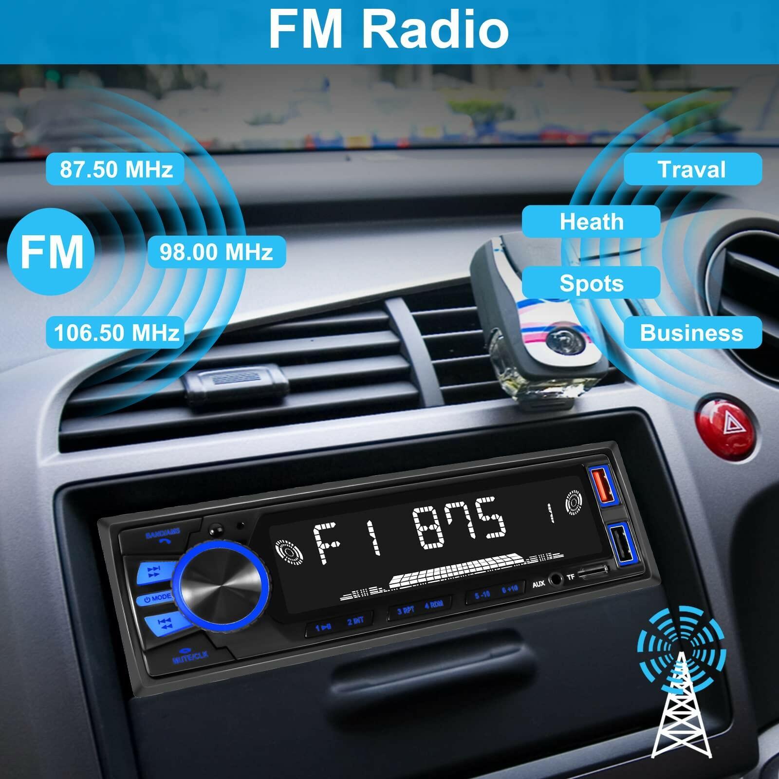 Car Radio Bluetooth Single DIN Car Stereo Audio, Car Audio with Handsfree and