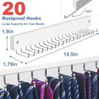 Tie Rack Wall Mounted, Belt Rack Tie Organizer for Men with 20 Storage Hooks,
