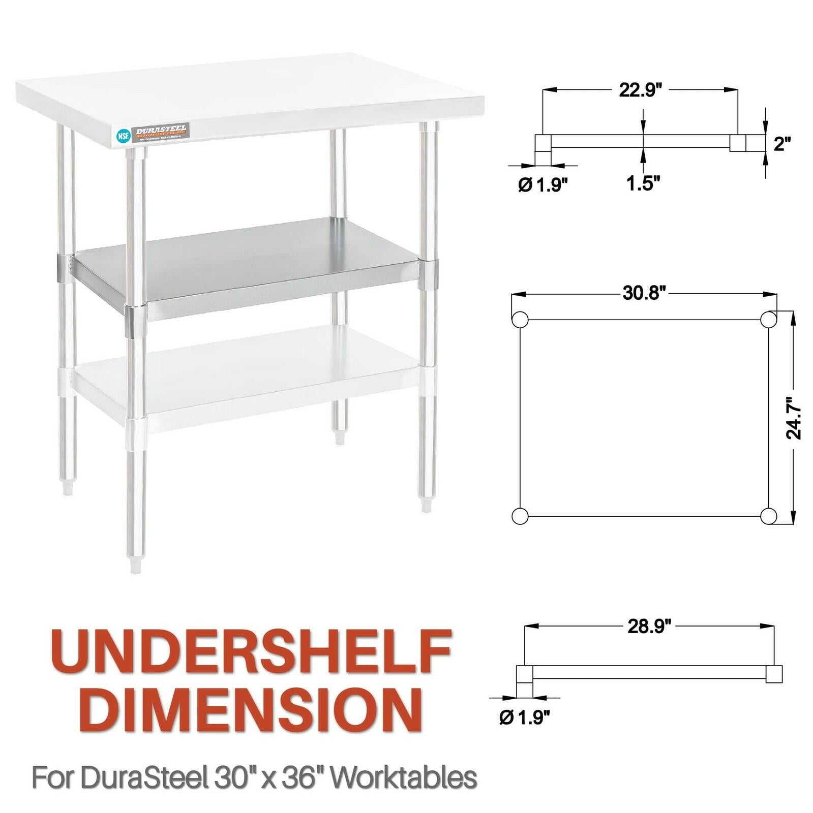 DuraSteel Galvanized Under Shelf for Work Tables 30" x 36"  Extra Adjustable