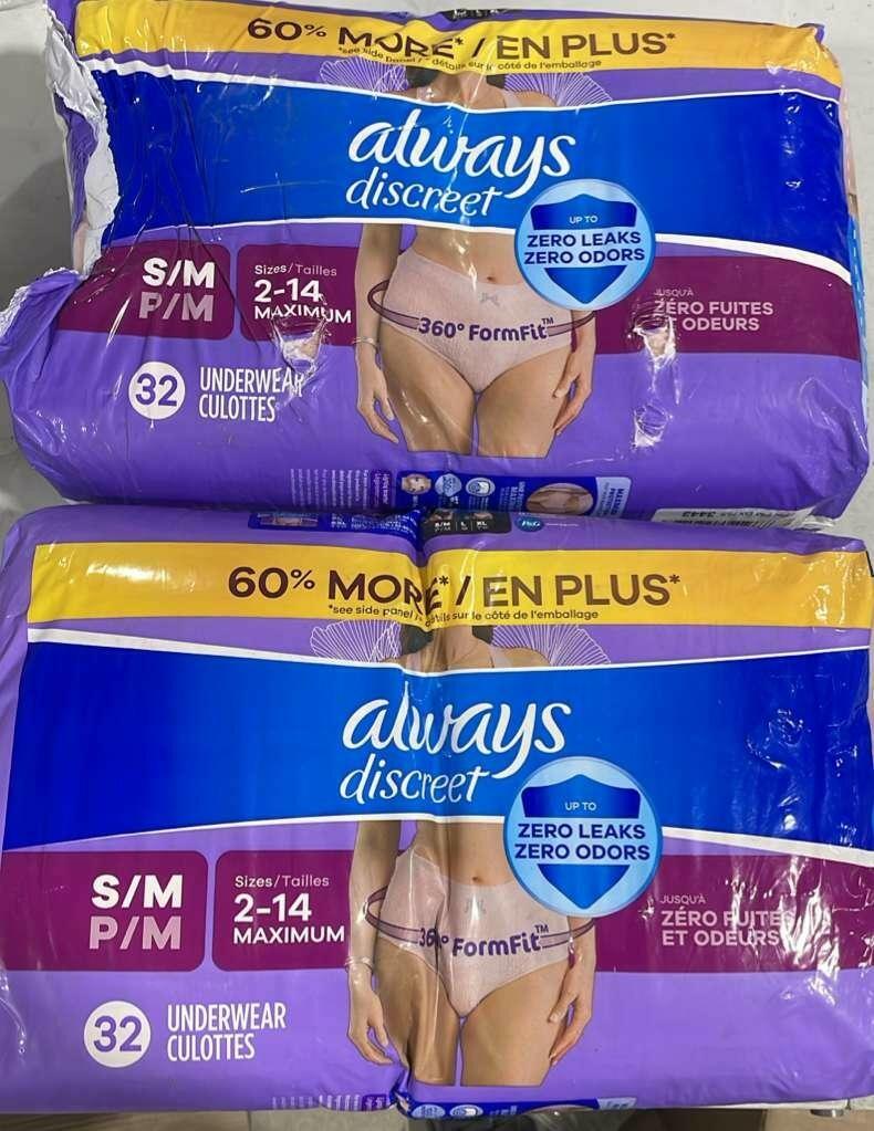 64 Count Always Discreet Adult Incontinence Underwear for Women and Postpartum