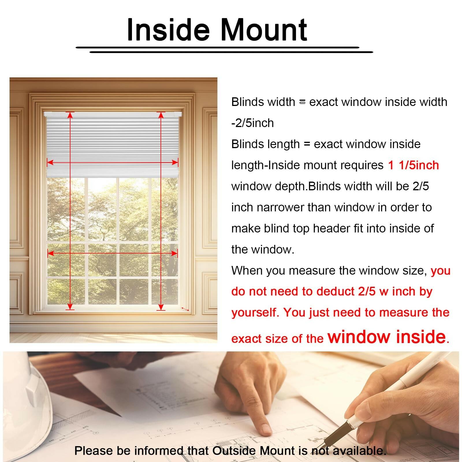 FabuBlinds 20" W x 48" H Cordless Cellular Shades, No Drill No Tools Honeycomb