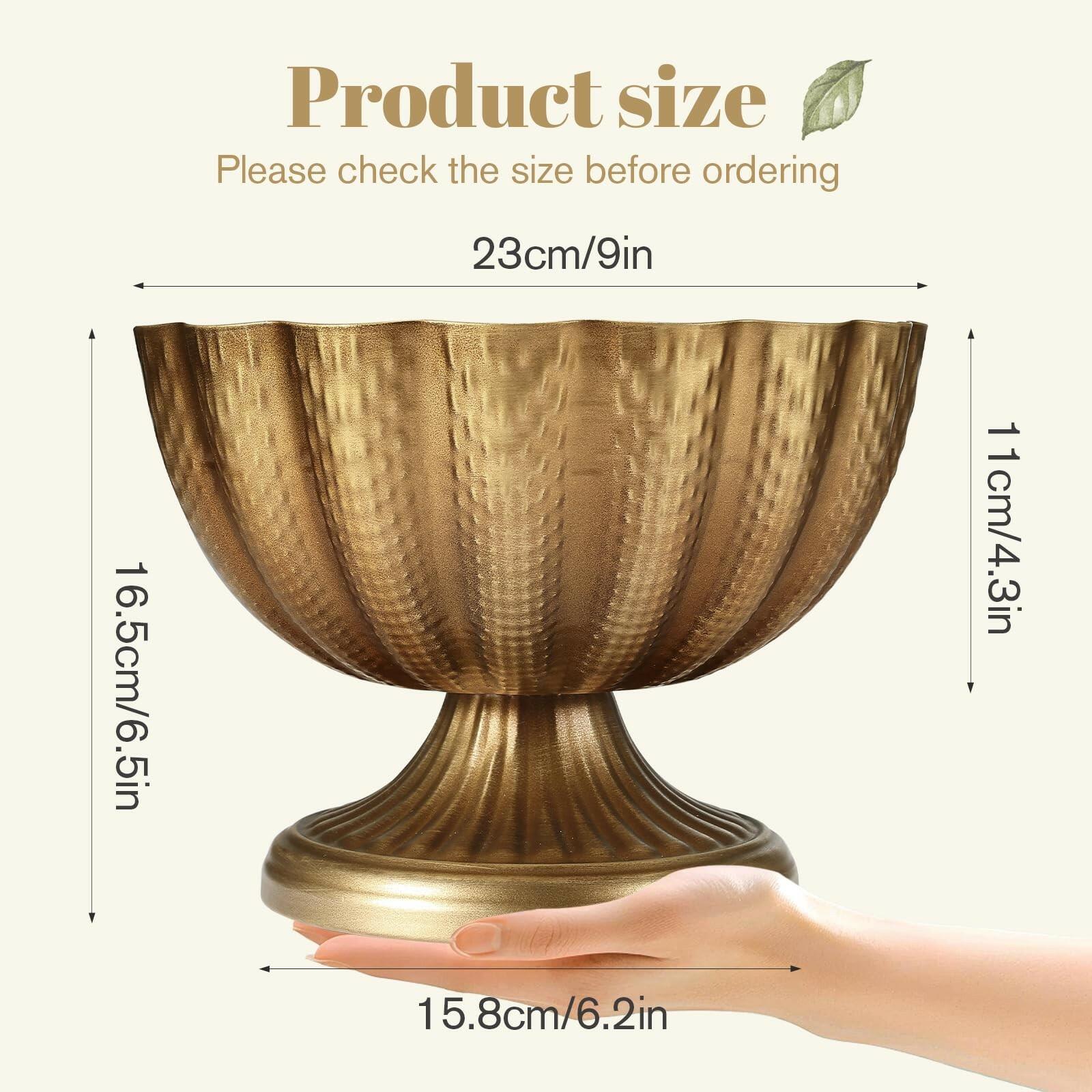 Set of 4, 9'' Wide 6.5'' High Distressed Gold Compote Pedestal Vases, Antique