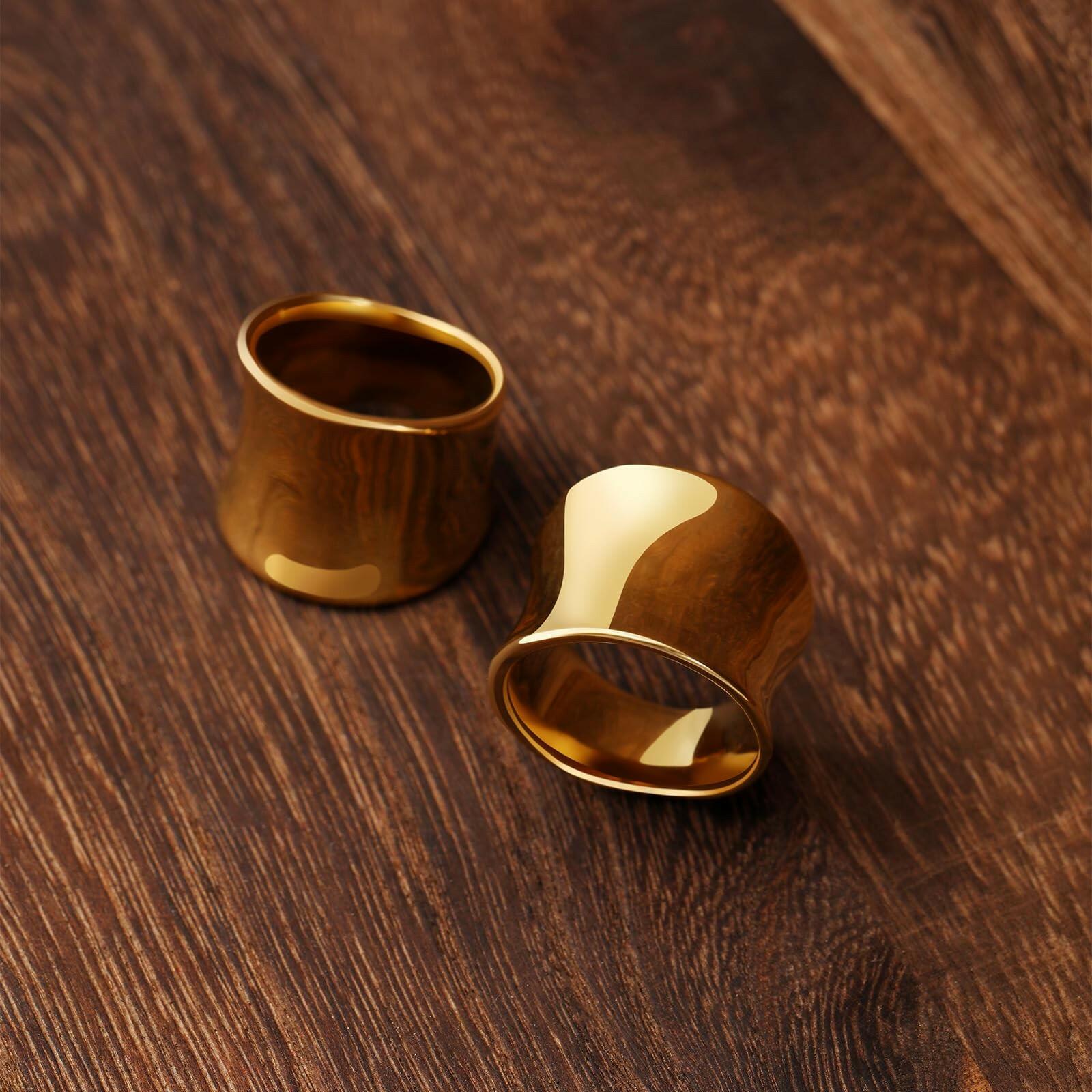 NVWAROCK Gold Wide Statement Band Rings for Women and Men，14K Real Gold Plated