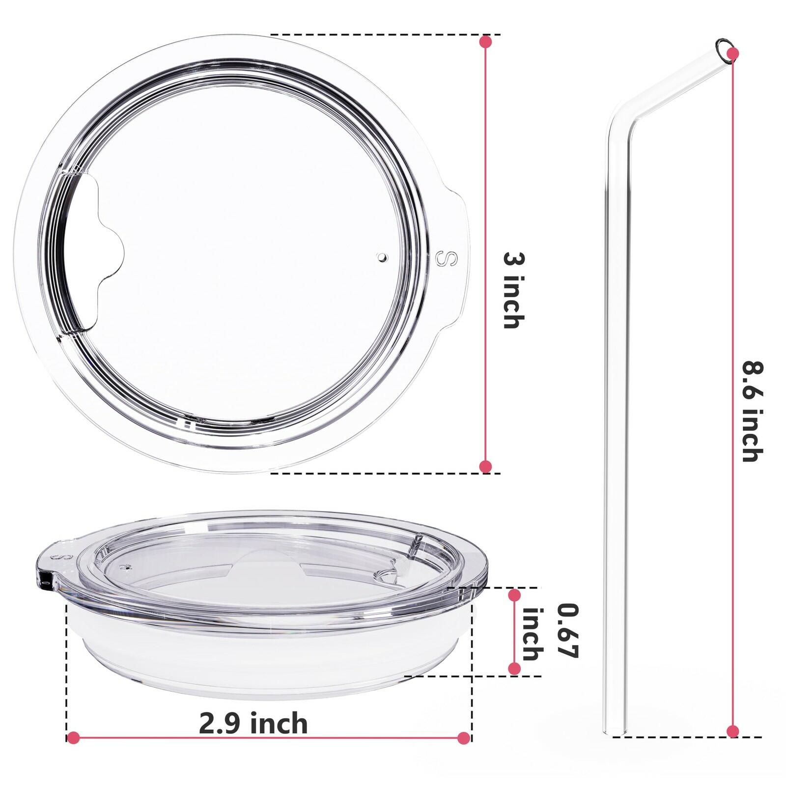 2 PACK Reusable Wide Mouth Mason Jar Lids with Glass Straw Hole -Fit 2.9-inch