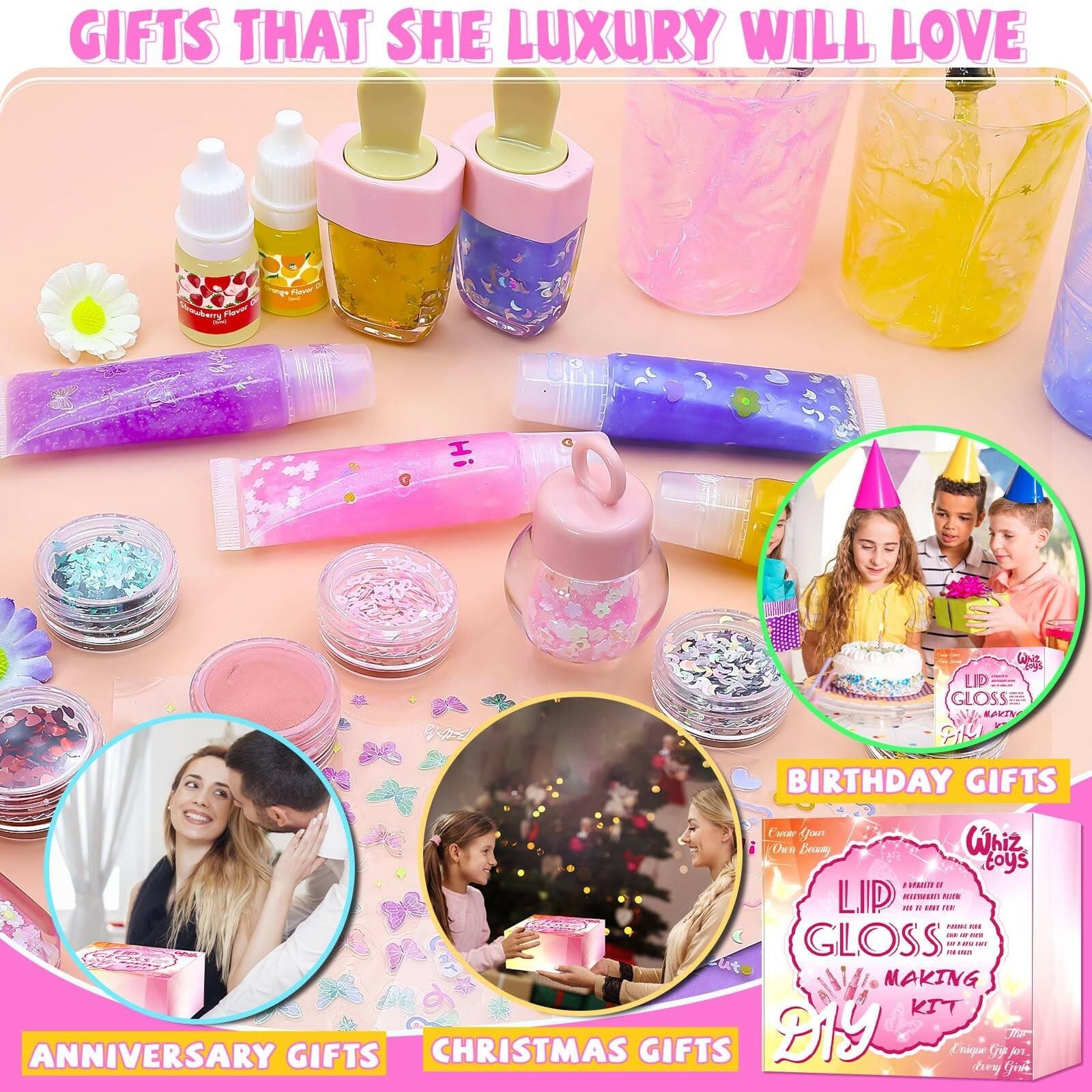 WhizToys DIY Lip Gloss Making Kit 74Pcs Beginner Make Your Own Makeup Kit with