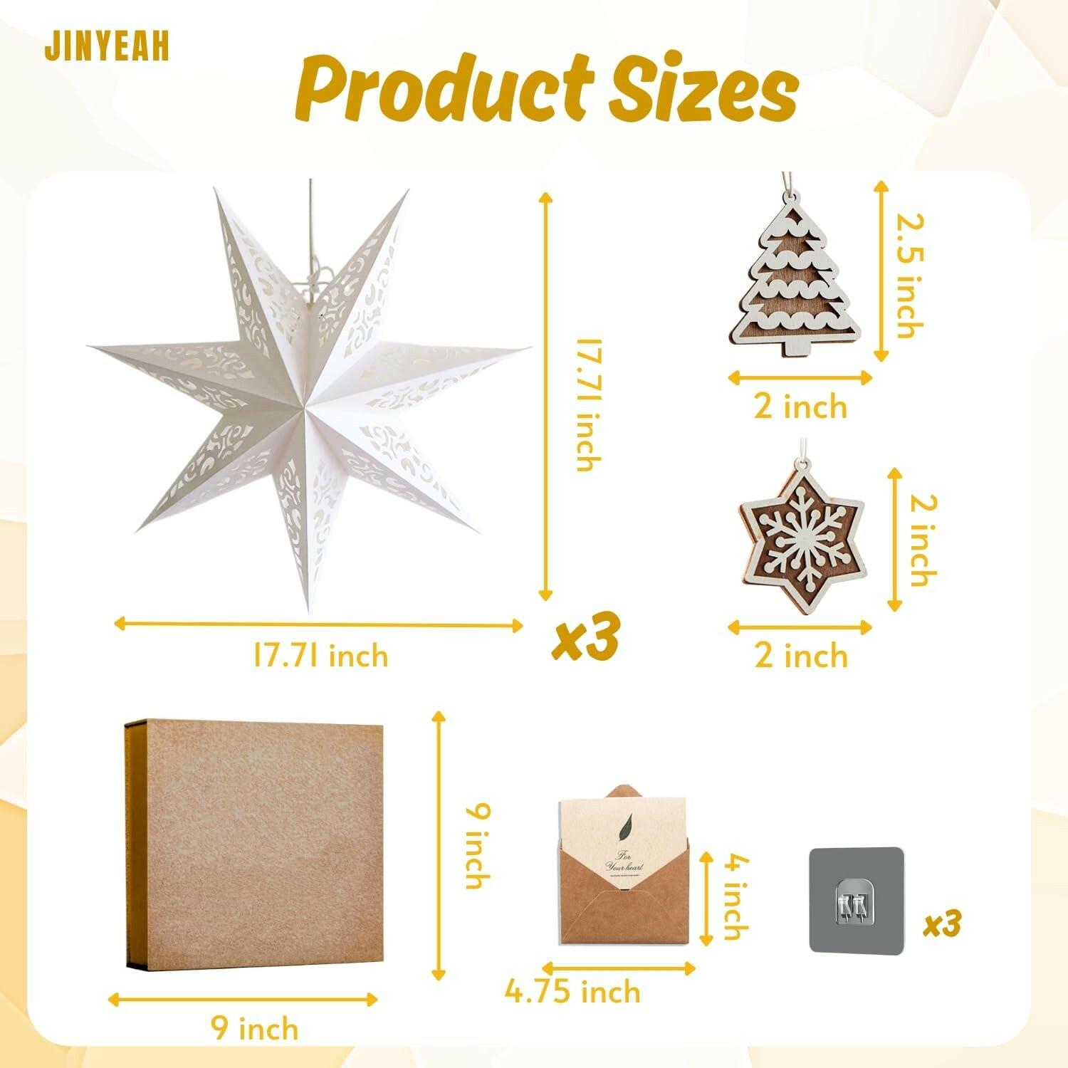 Paper Star Lanterns, Stars Hanging 3Pcs Christmas Paper Lampshade 7 Pointed Star