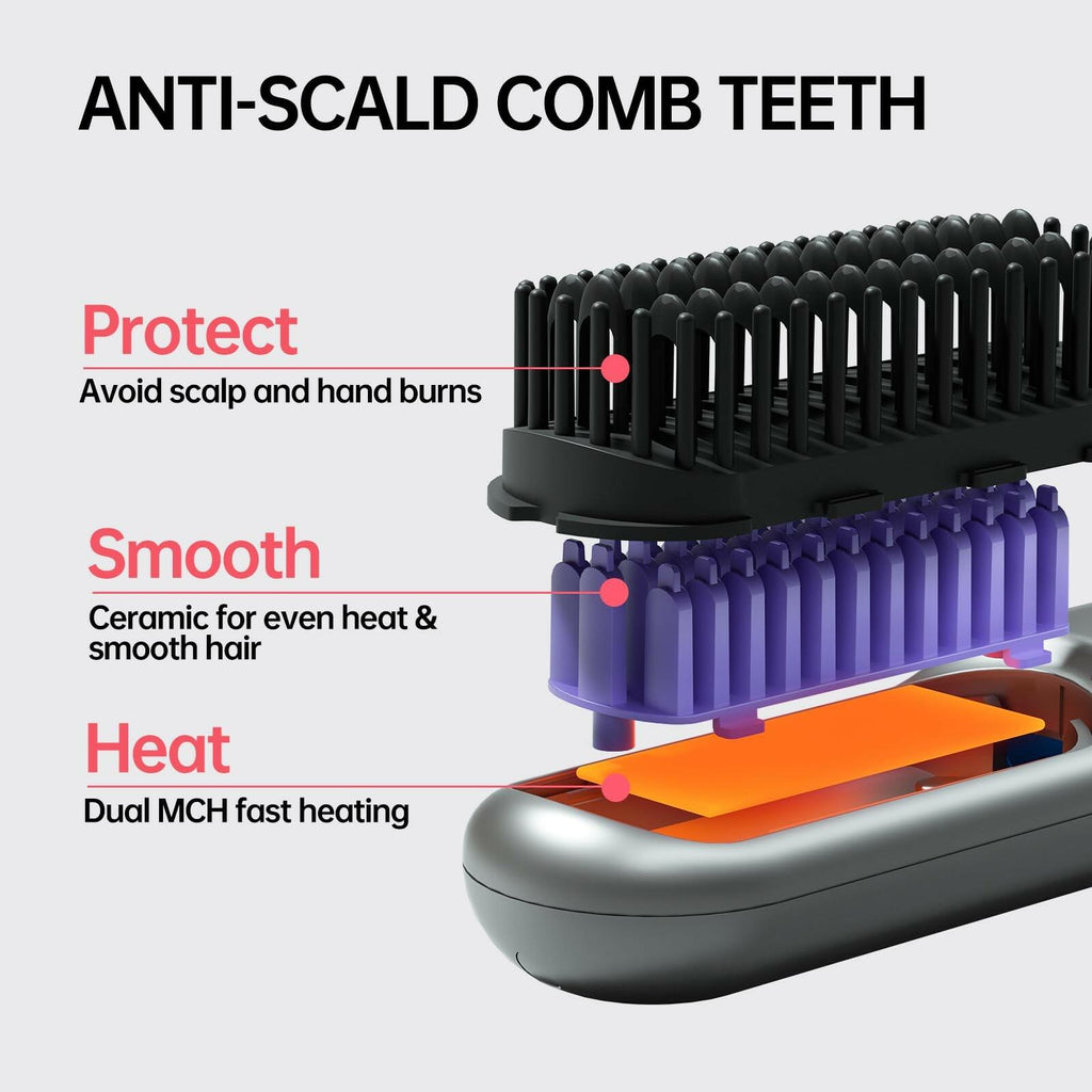 Cordless Hair Straightener Brush - Portable Straightener Brush with 9 Temp