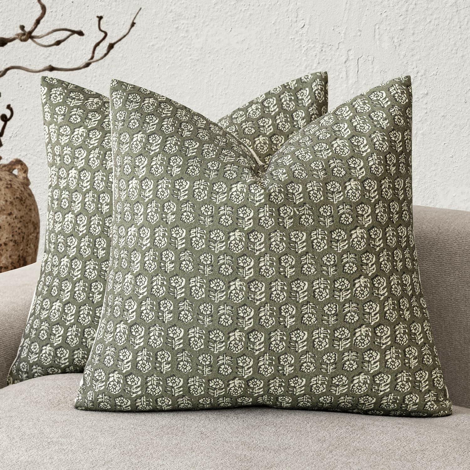Foindtower Set of 2 Decorative Neutral Floral Print Throw Pillow Covers Vintage
