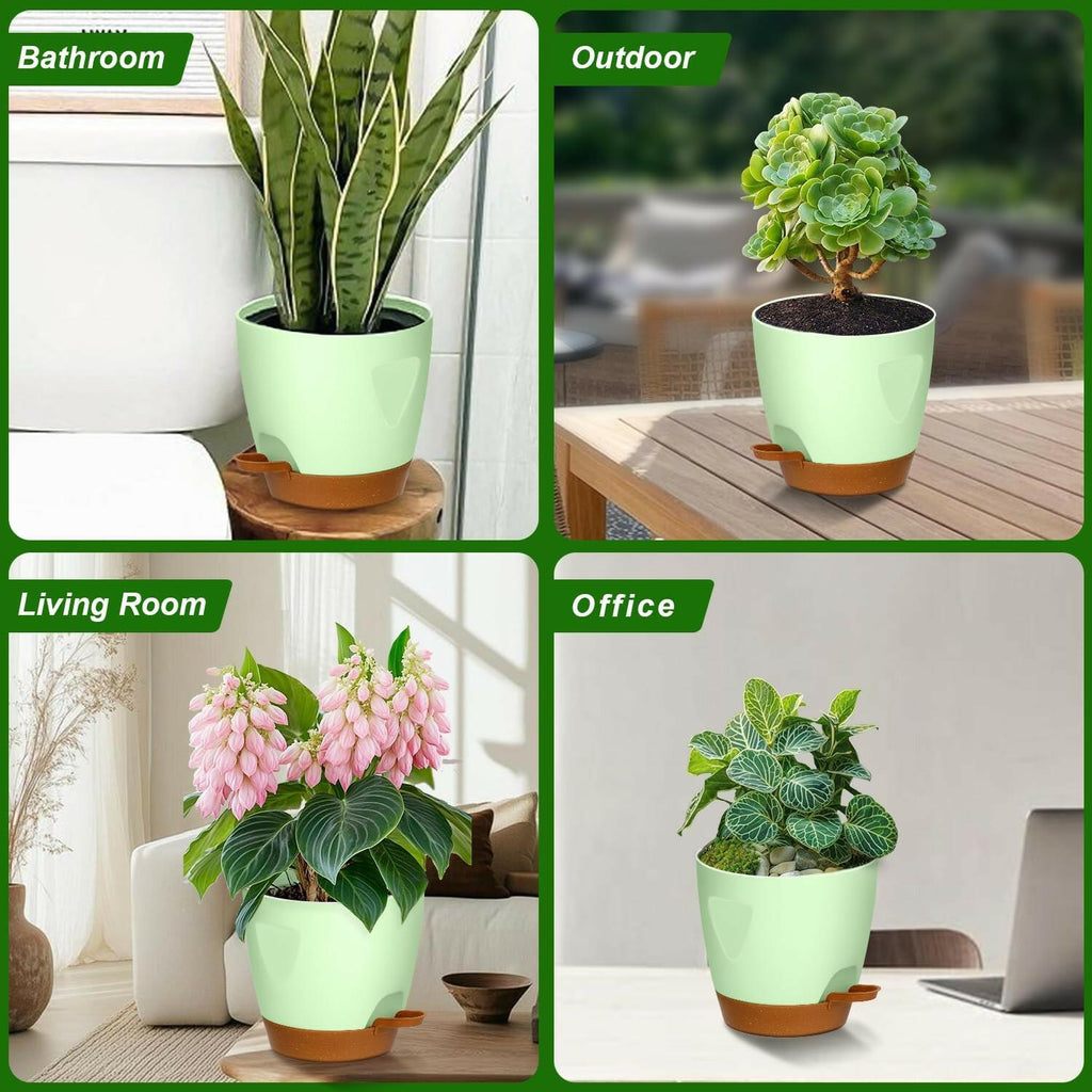 5-Pack Plant Pots with Drainage 7/6.5/6/5.5/5 Inch Self Watering Pots for Indoor
