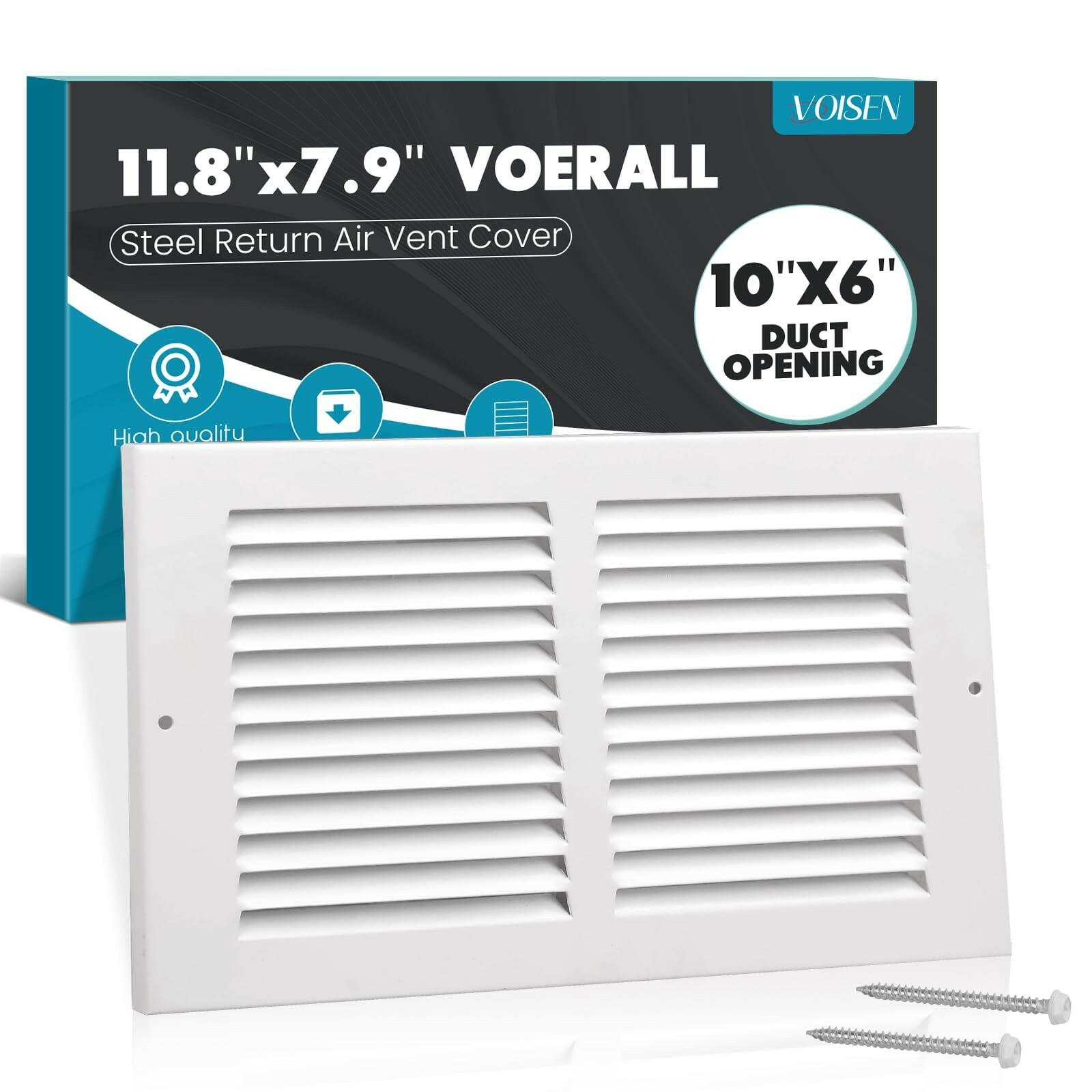 VOISEN Return Air Grille - Fits 10x6 Duct Opening, Steel White Vent Cover Grill