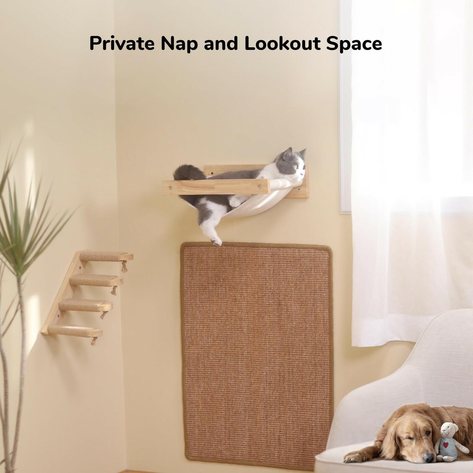OPEN BOX - FUKUMARU Hammock Wall Mounted Cat Beds and Perches, Wooden Kitten