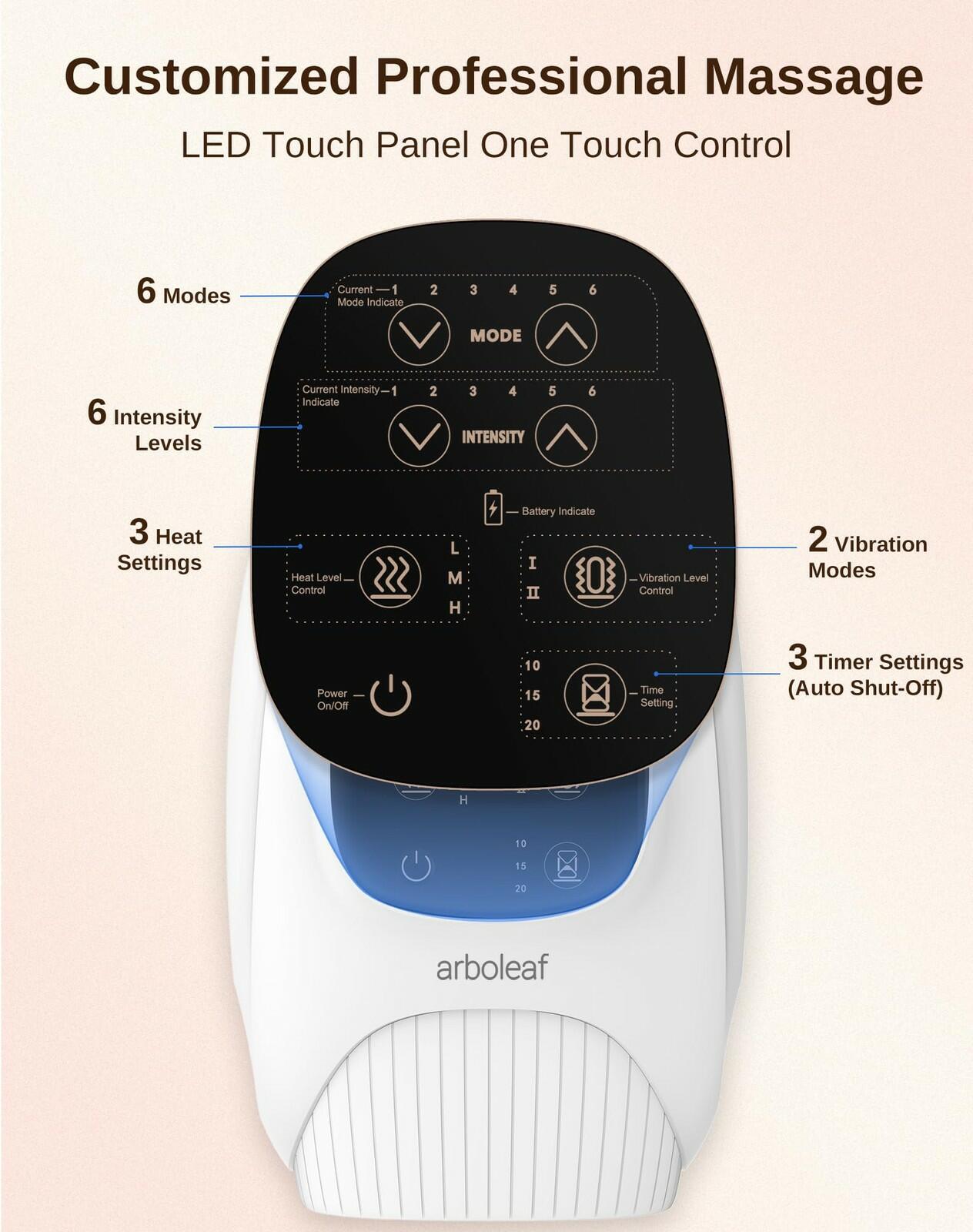 arboleaf Hand Massager with Heat and Compression, for Women Men Mom Dad, 6 Modes