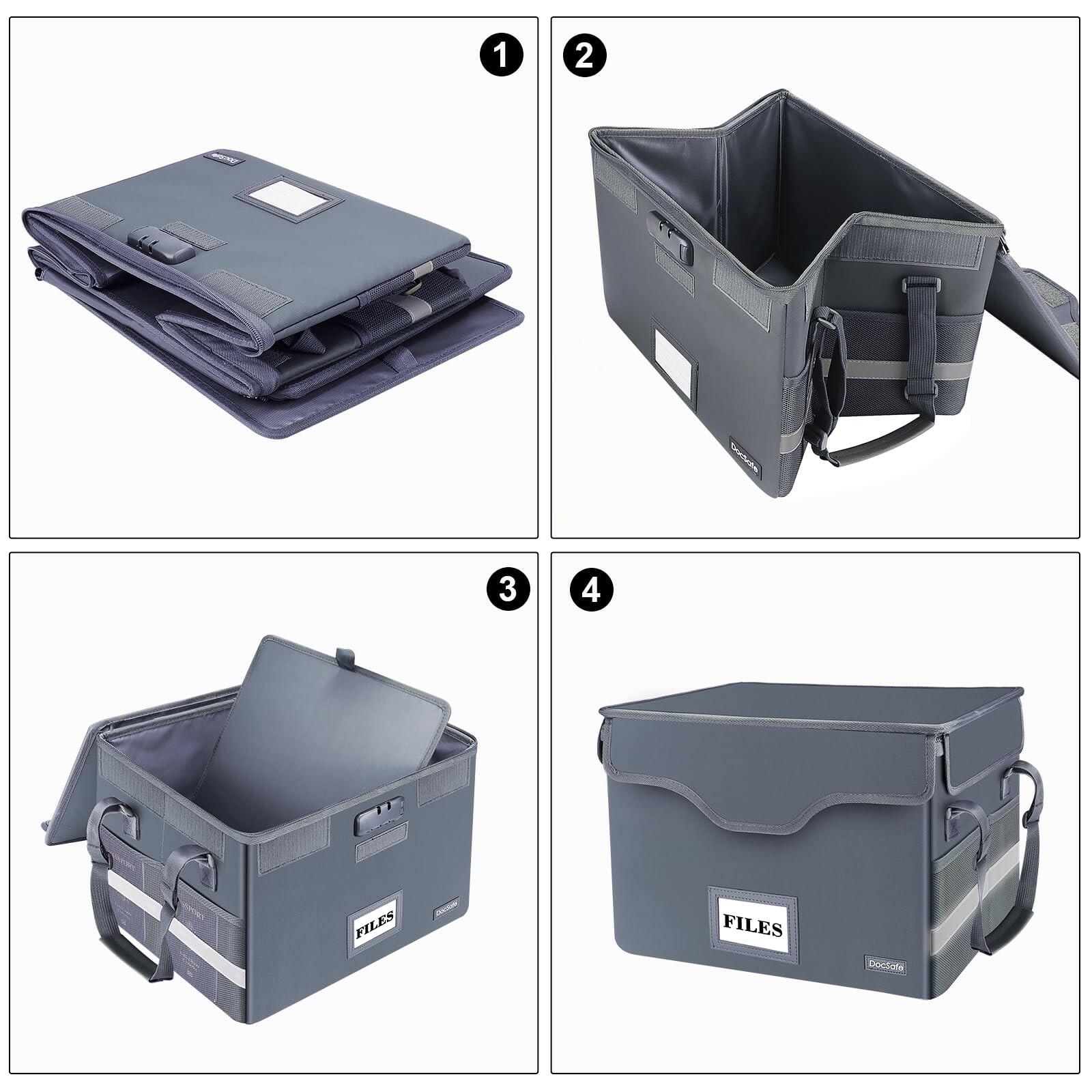 DocSafe Fireproof Document Box with Lock,File Storage Organizer with Zipper