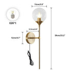 BOKT Gold Globe Wall Sconce Plug In Brass Glass Mid Century Light Clear
