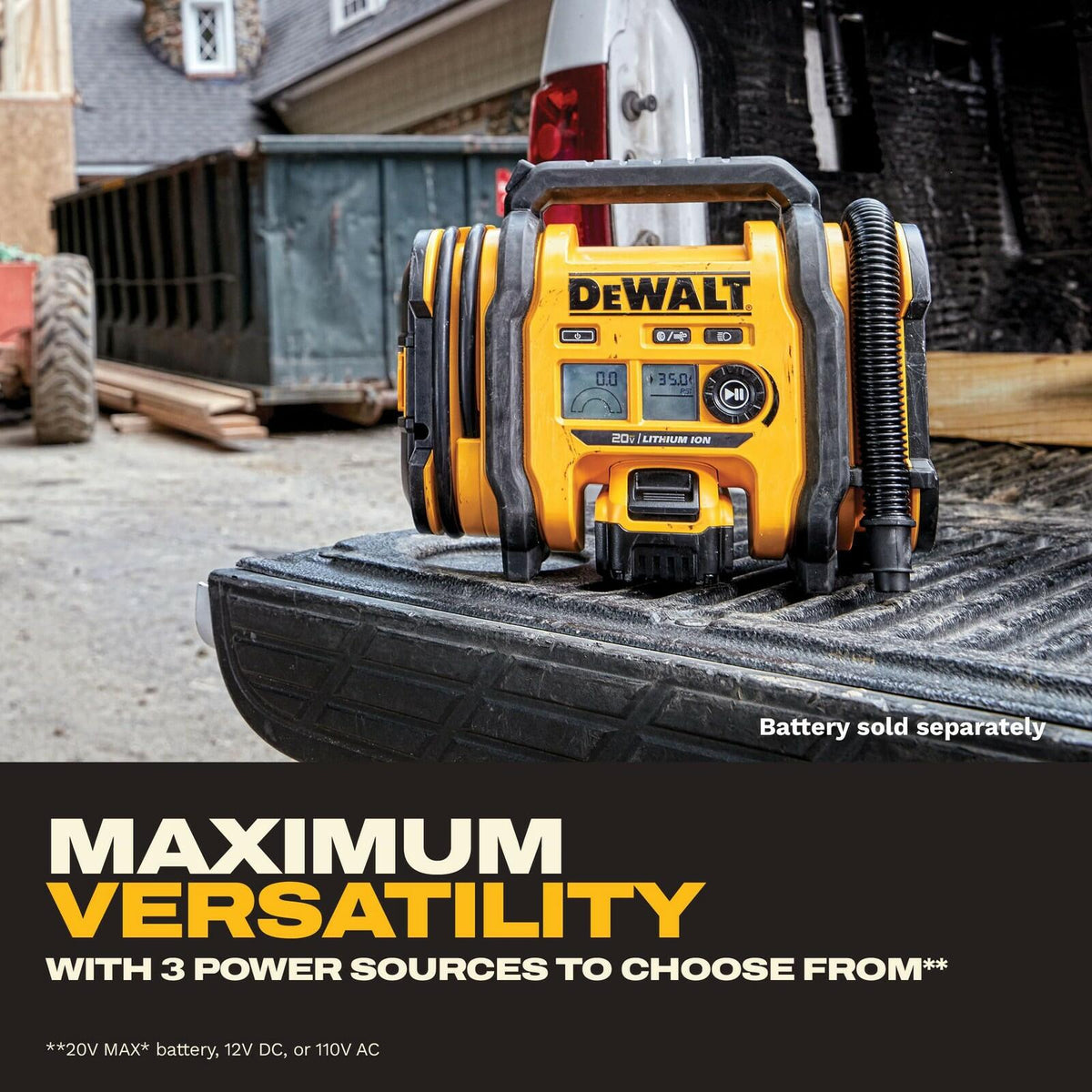 DEWALT Tire Inflator Portable Air Compressor 20V MAX, Car Air Pump with