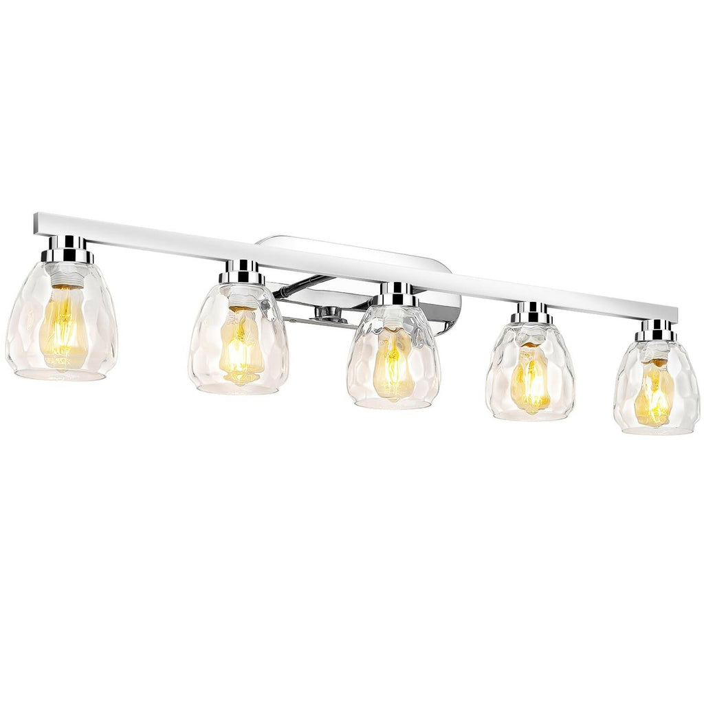 GarveeTech 4 Light Bathroom Light Fixtures Chrome with Hammered Glass Shade,