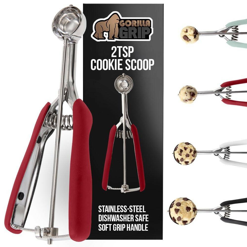 GORILLA GRIP BPA-Free 304 Stainless Steel Cookie Scoop, 2 TSP Scooper #100, Soft