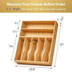 Umilife Bamboo Kitchen Drawer Organizer, 13 Inch Silverware Utensil Tray Holder,