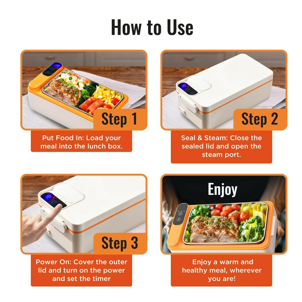 Rechargeable Electric Heated Lunch Box - Cordless Battery Powered Portable Food