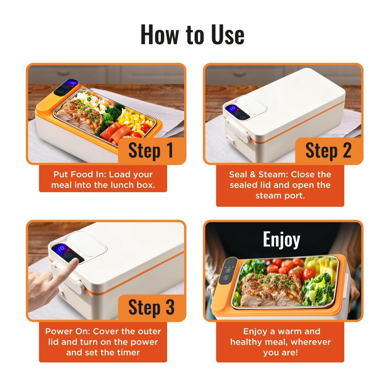 Rechargeable Electric Heated Lunch Box - Cordless Battery Powered Portable Food